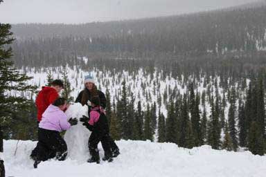 Building a snowman with Aunt Mardy.