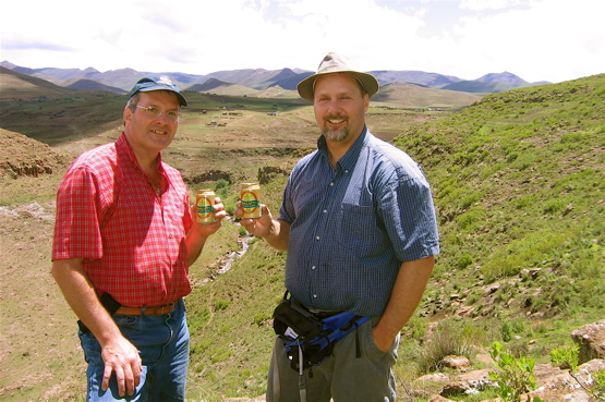 Drinking Maluti beer in the Maluti Mountains of Lesotho
