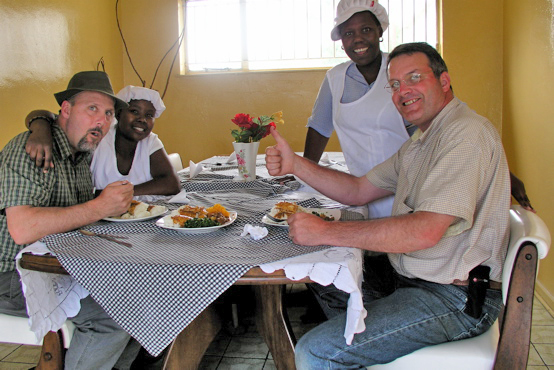 A great traditional lunch of papa and nama (cornmeal mush and meat of some kind)