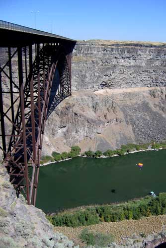 Parachuting off the bridge over the Snake river.