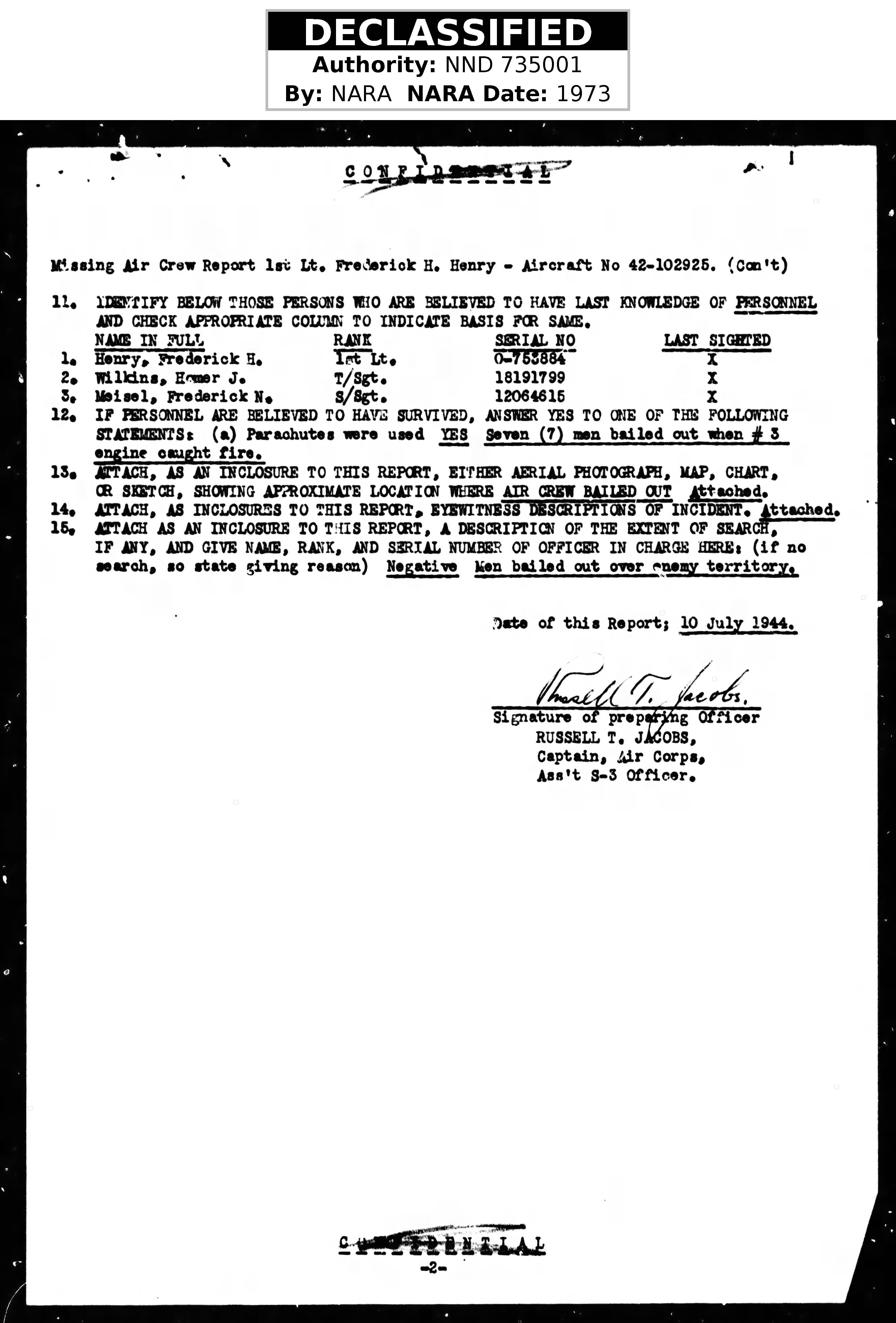 Missing Air Crew Report