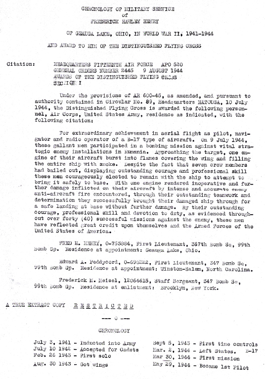 Fred Henry Chronology