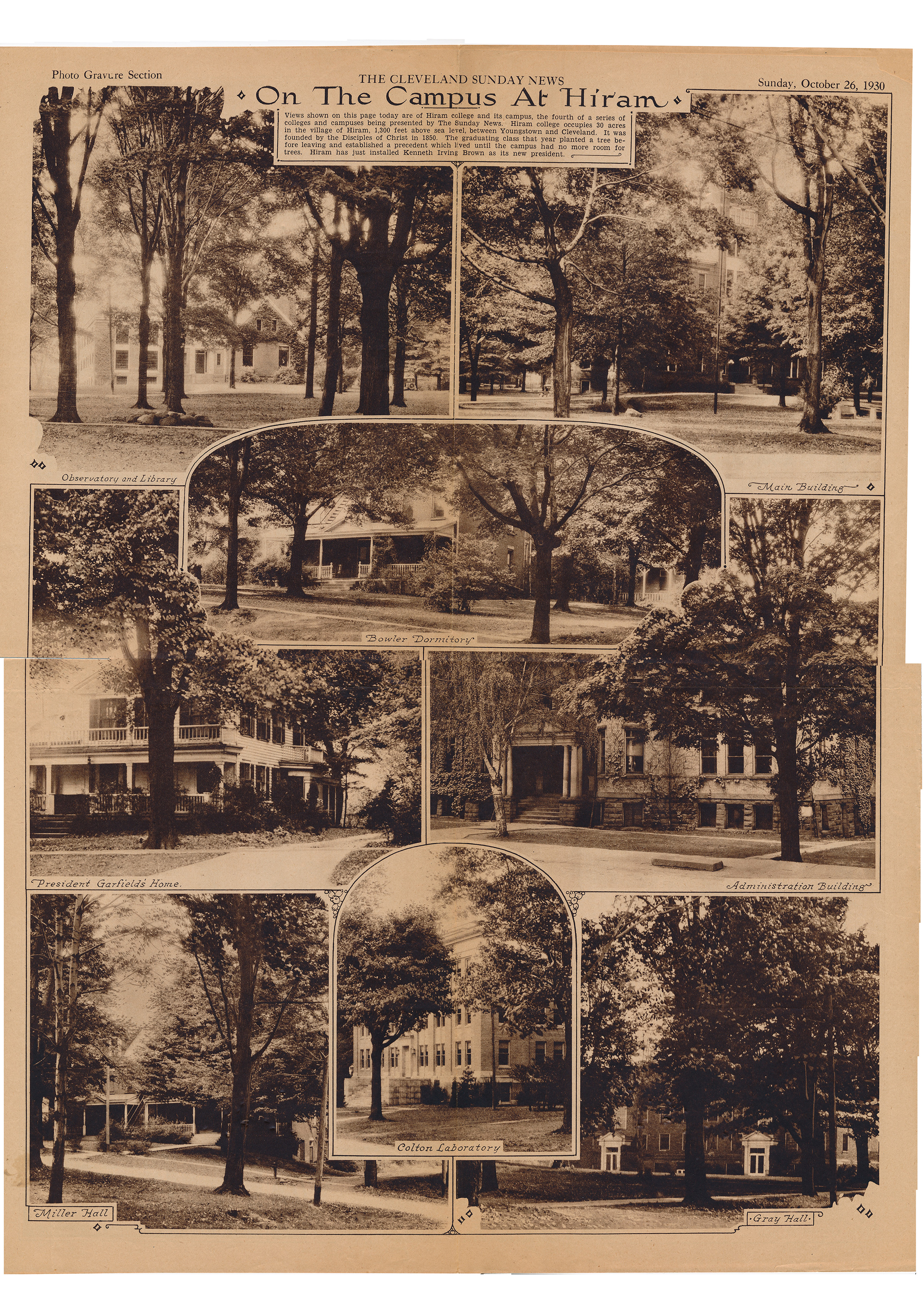 This 1930 Cleveland Sunday Newspaper features Hiram College
