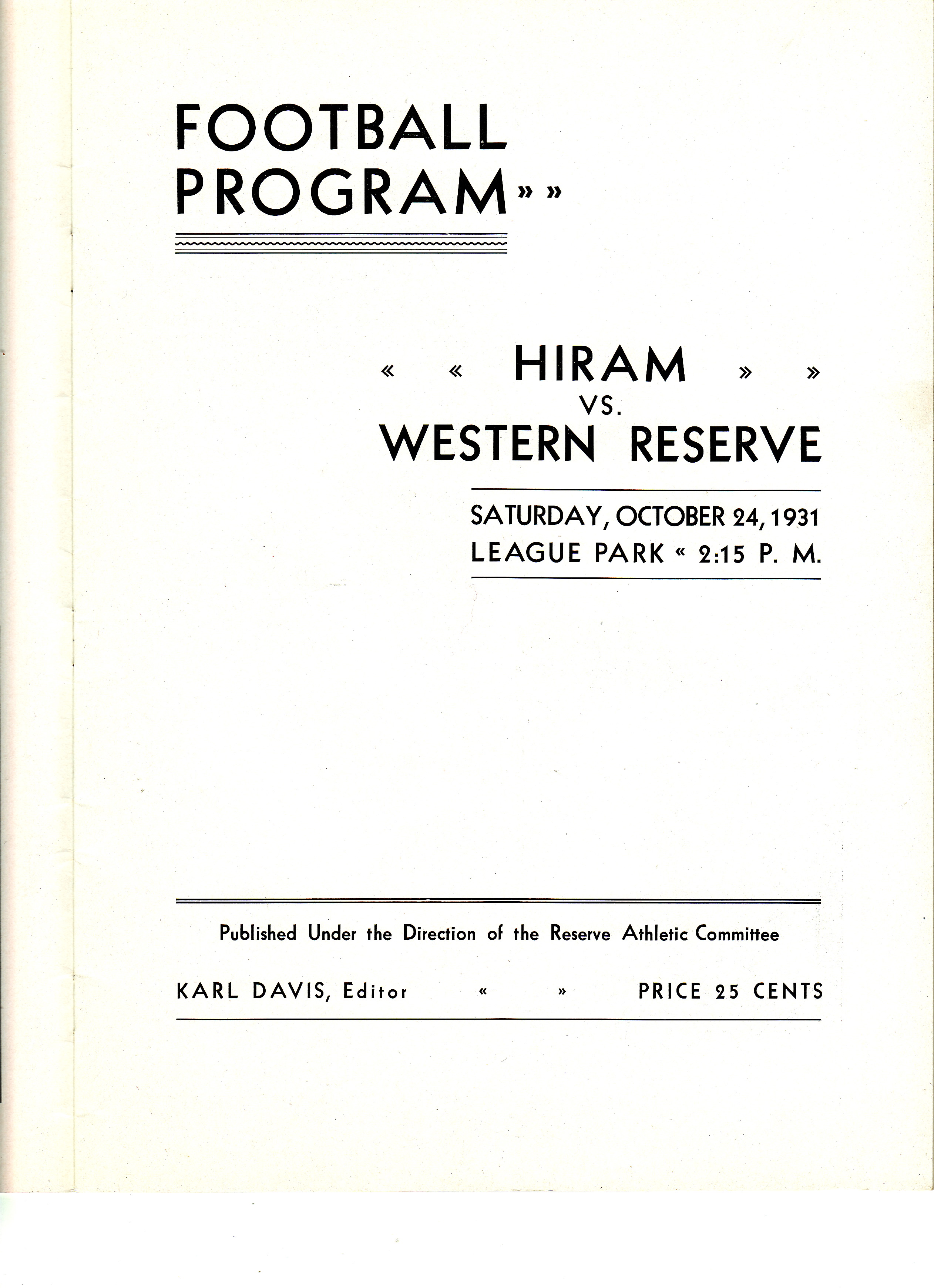 2Hiram vs Reserve 1931