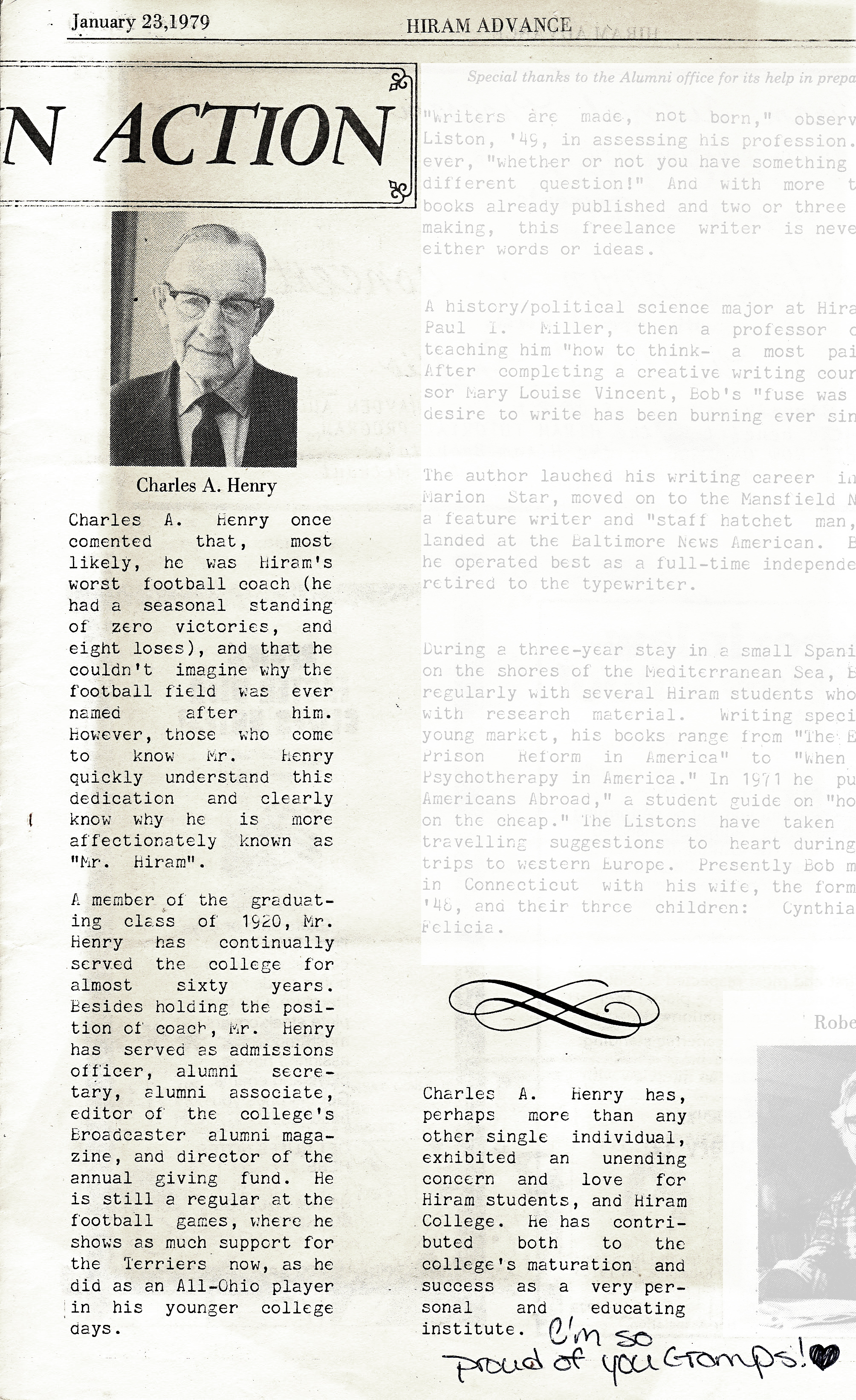 Hiram Advance article 1979