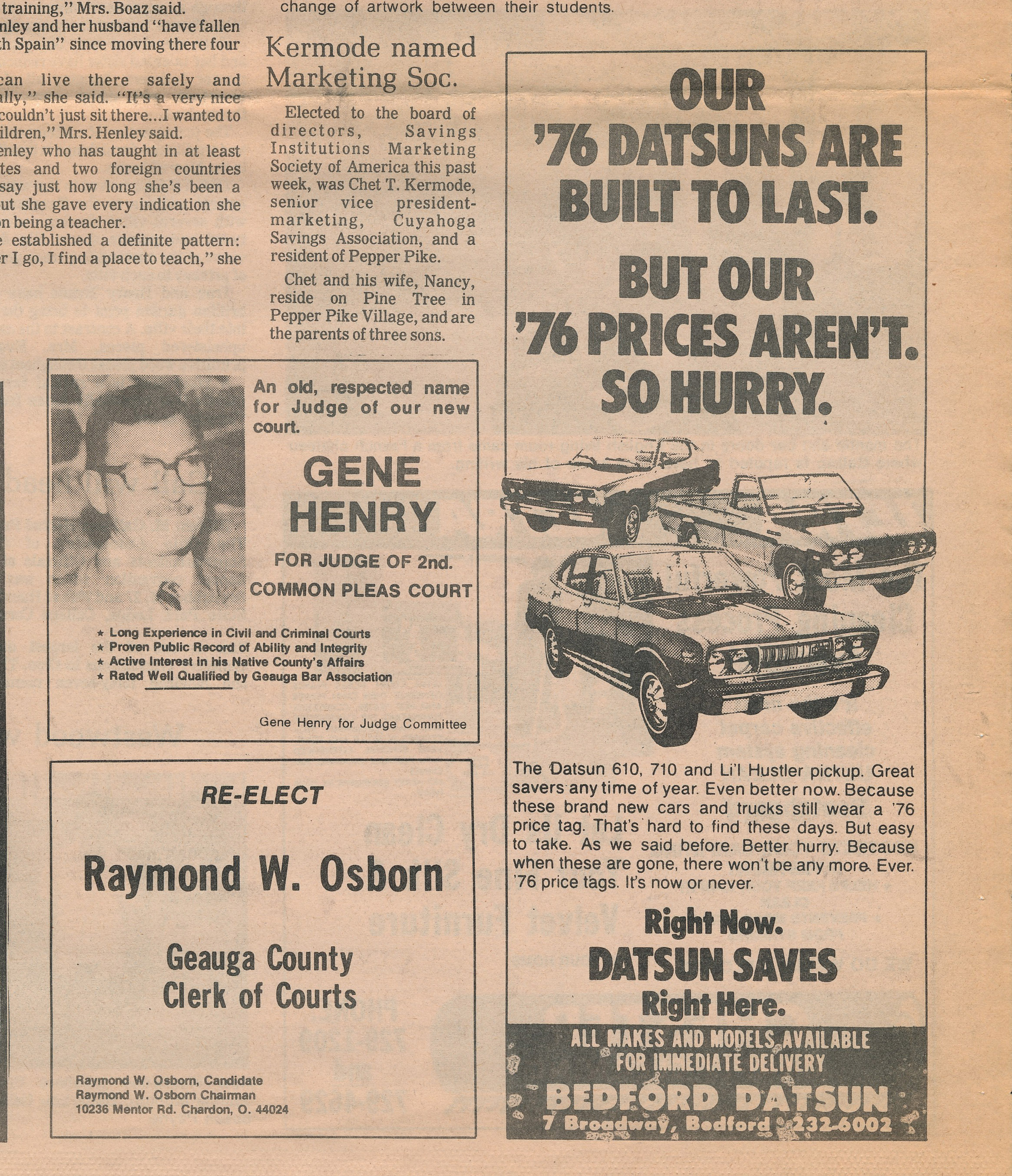 Advertisement in The Chagrin Valley Times, Oct. 21, 1976