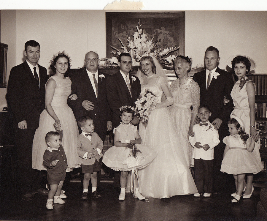 Bobby & Jim's wedding. Kids are Chip, Jim, Dodie, John & Pam Fisher.