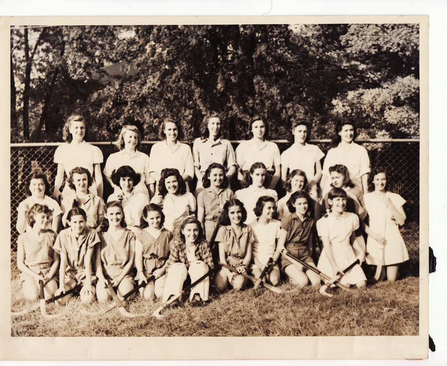 Hastings Field Hockey Team. Jeanne is front center wearing a plaid shirt 