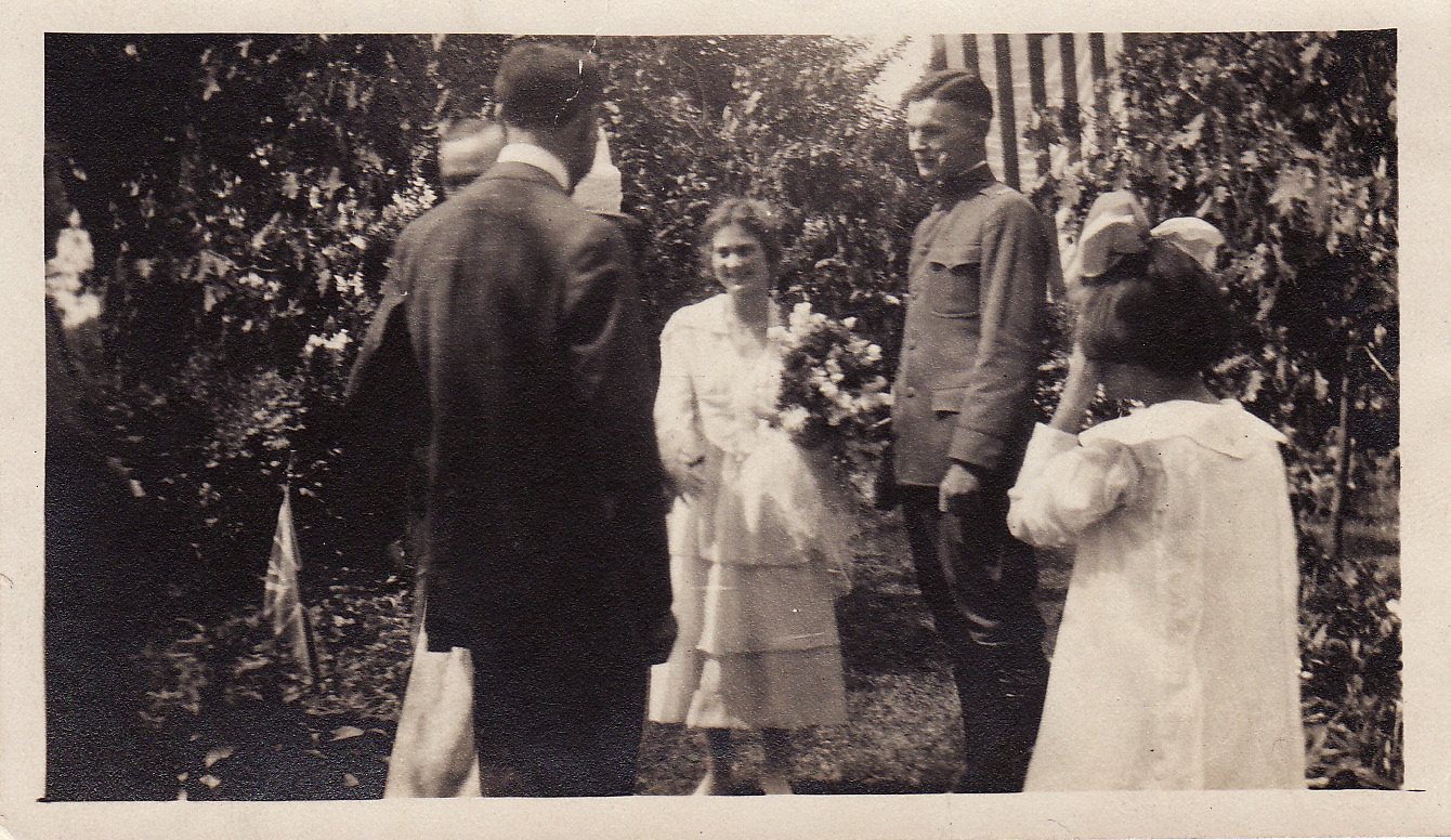 “Wedding of Blanche Moore Hawley and Lieut. Charles A. Henry at Hiram Ohio, June 1918 in Marcia Henry’s garden”