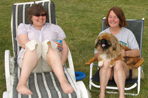 Cindy and Dodie sunning with Hogan