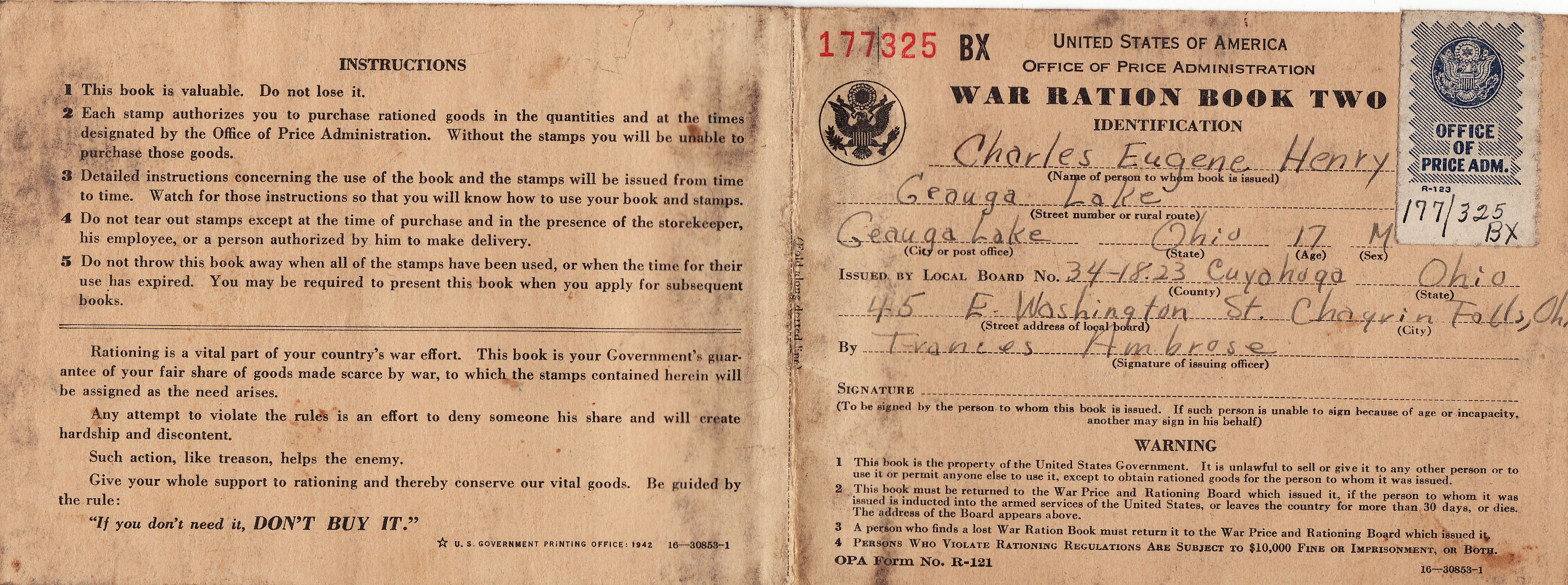 Interesting War Ration book with info about Gene