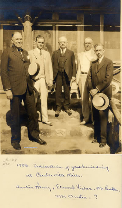 1933 Dedication of Youth building at Centerville Mills. Frederick Henry, Edward Fisher, Mr. Kruble(?), Mr. Austin and ??