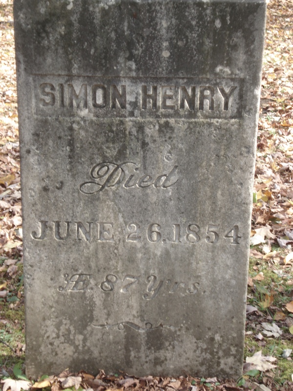 Simon Henry tombstone at Fowler Cemetery in Bainbridge, OH