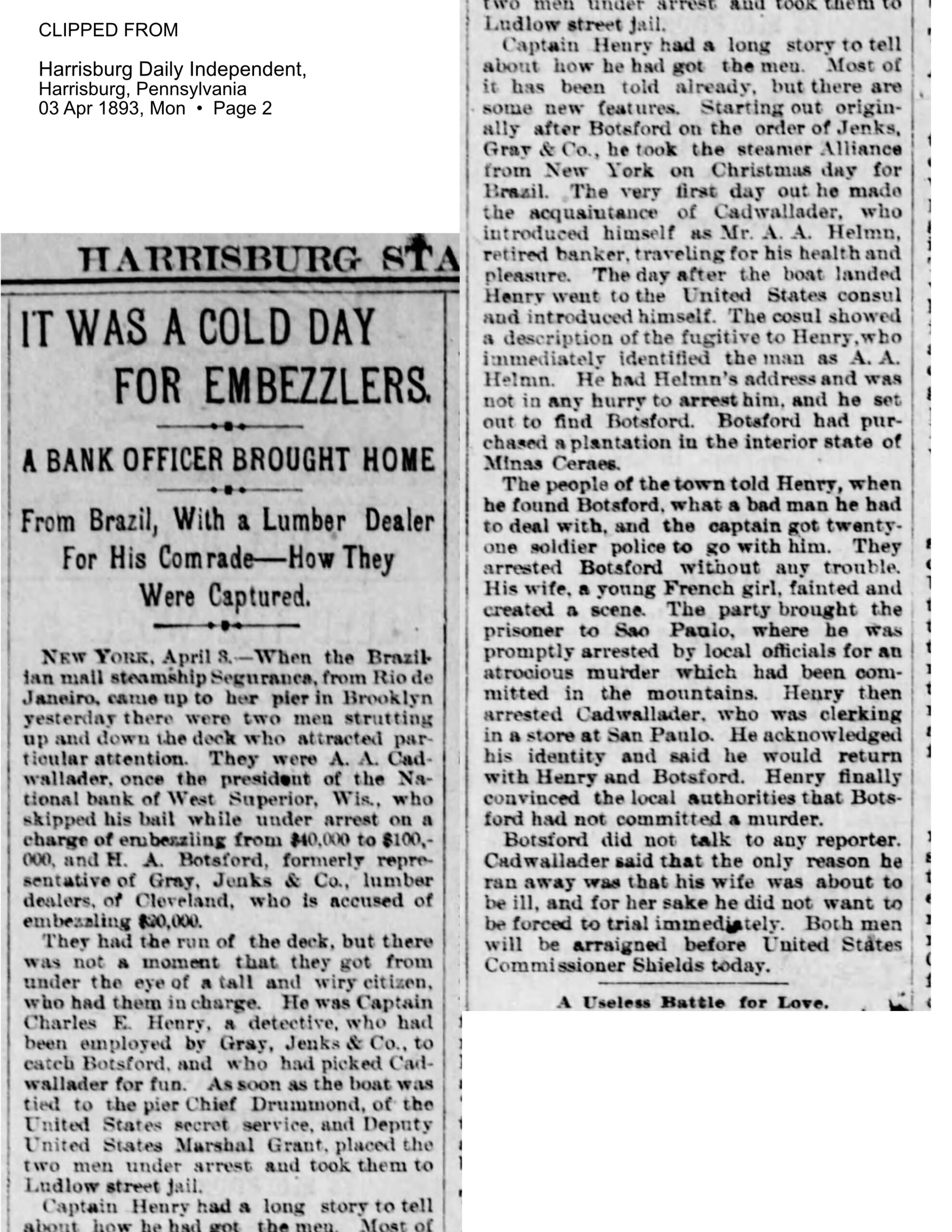 Cold Day for Embezzlers_Harrisburg Independent_3-APR-1893